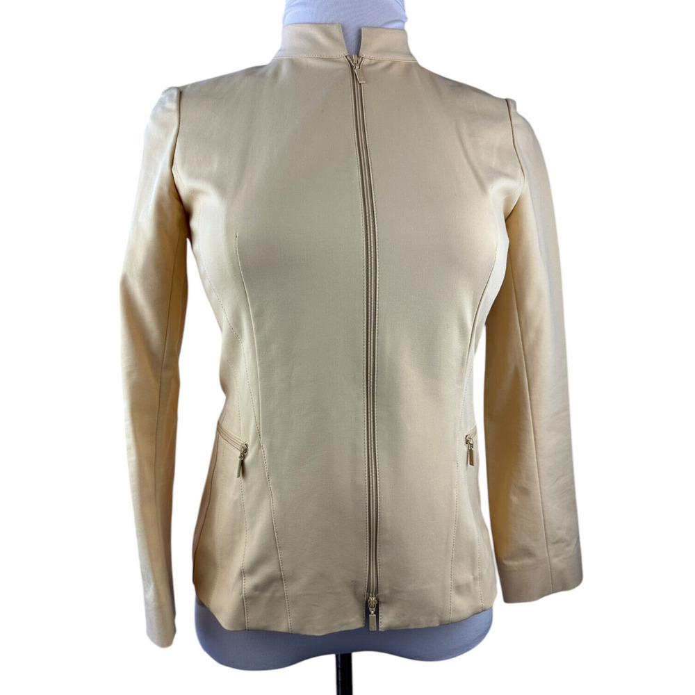 Lafayette 148 New York Pleated Stretch Full Zip Fitted Yellow Jacket Size 6 - Picture 4 of 16